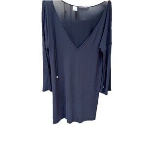 NWT Anne Klein Black Tunic Tassel Dress V Neck Sz Large Minimalist Classic